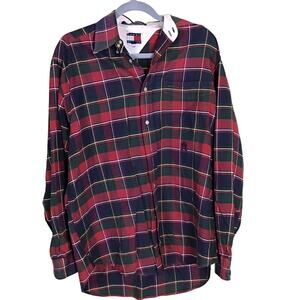 Tommy Hilfiger Vintage Shirt Button Down Plaid Size Small Mens 90's crest VGC